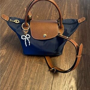 Longchamp Elegant Navy and Brown Women's Handbag